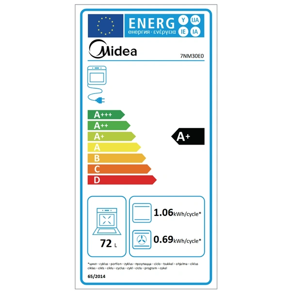 Midea 7NM30E0 fekete, beépíthető, sütőtér: 72L, grill, légkeverés, sütő