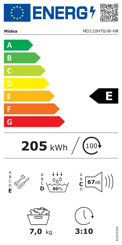 Midea MD110H80/W-HR fehér, 8kg, hőszivattyús szárítógép