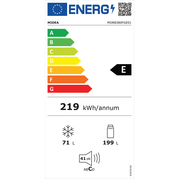 Midea MDRB380FGE01A fehér, alulfagyasztós, Hűtő:199L, Fagyasztó:71L, No frost hűtőszekrény (Újszerű)