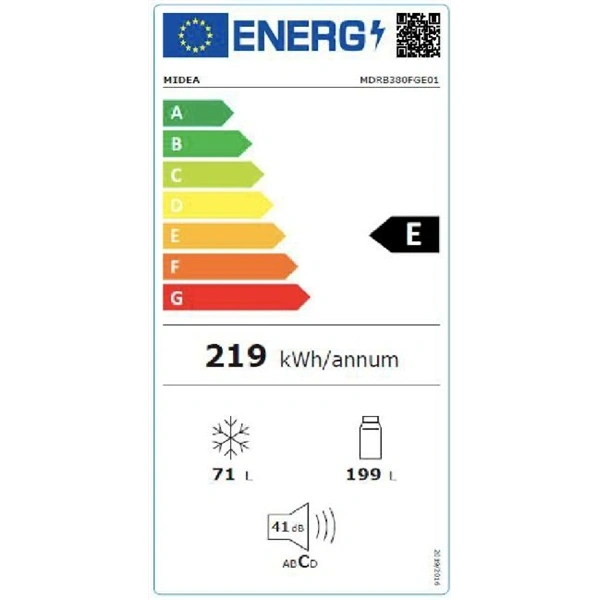 Midea MDRB380FGE01A fehér, alulfagyasztós, Hűtő:199L, Fagyasztó:71L, No frost hűtőszekrény (Használt - B)