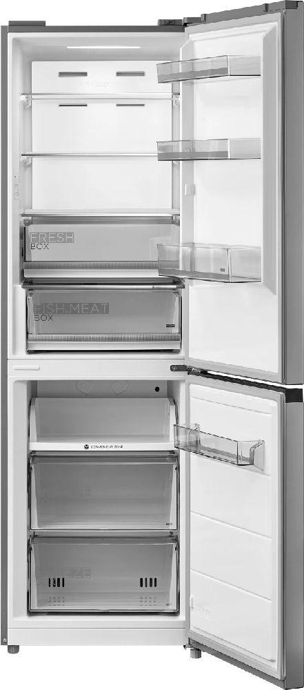Midea MDRB470MGC02 inox, alulfagyasztós, Hűtő:216L, Fagyasztó:122L, No frost hűtőszekrény