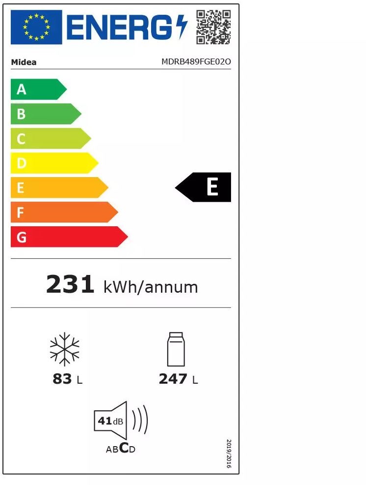 Midea MDRB489FGE02O inox, alulfagyasztós, Hűtő:247L, Fagyasztó:83L, No frost hűtőszekrény