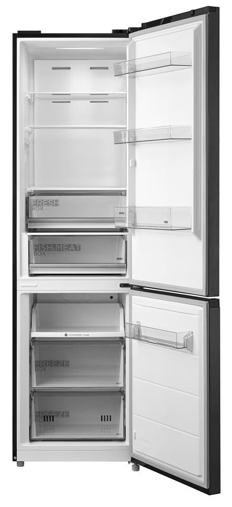 Midea MDRB521MIC28 fekete, alulfagyasztós, Hűtő:256L, Fagyasztó:122L, No frost hűtőszekrény