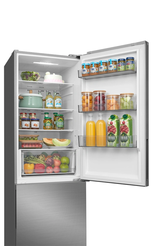 Midea MDRB548MME46 Space master inox, alulfagyasztós, Hűtő: 271L, Fagyasztó:130L, No frost hűtőszekrény