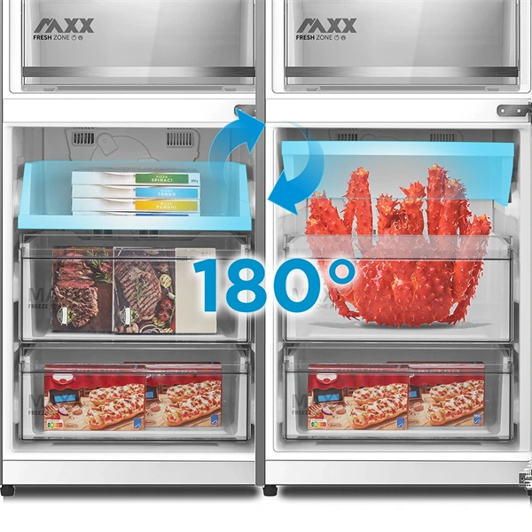 Midea MDRB548MME46 Space master inox, alulfagyasztós, Hűtő: 271L, Fagyasztó:130L, No frost hűtőszekrény