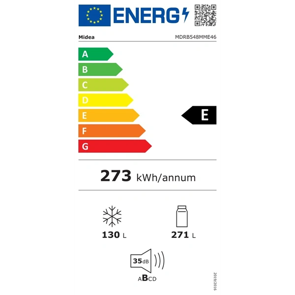 Midea MDRB548MME46 Space master inox, alulfagyasztós, Hűtő: 271L, Fagyasztó:130L, No frost hűtőszekrény