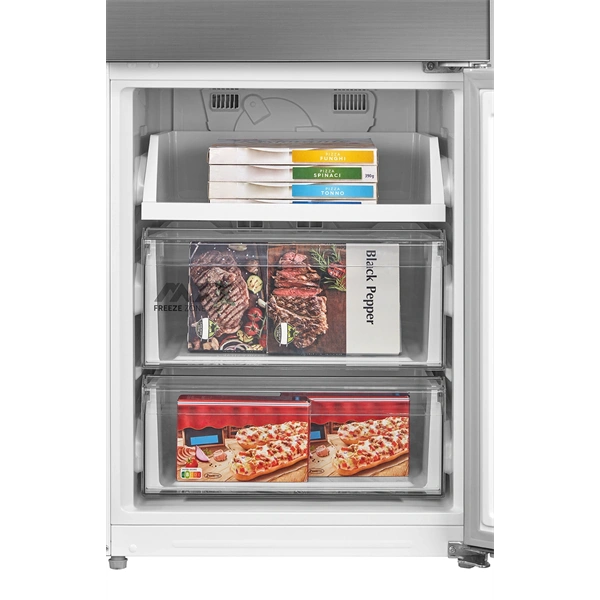 Midea MDRB600MME46 inox, alulfagyasztós, Hűtő: 313L, Fagyasztó:130L, Total No frost hűtőszekrény