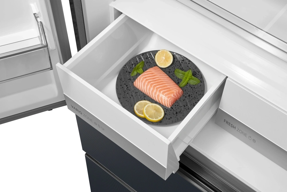 Midea MDRF600BIE70 inox, négyajtós, Hűtő:276L, Fagyasztó:159L, No frost hűtőszekrény