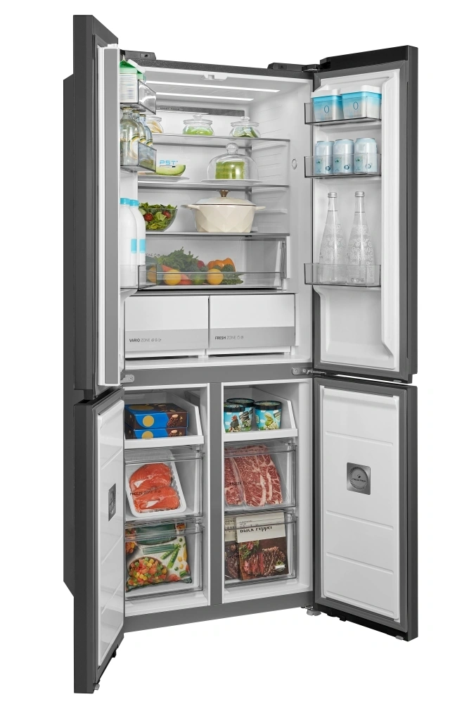 Midea MDRM587BIE70 inox, négyajtós, Hűtő:276L, Fagyasztó:150L, No frost hűtőszekrény