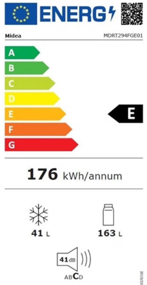 Midea MDRT294FGE01 fehér, felülfagyasztós, Hűtő:163L, Fagyasztó:41L, hűtőszekrény