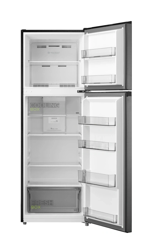 Midea MDRT385MTE46 inox, felülfagyasztós, Hűtő:206L, Fagyasztó:60L, No frost hűtőszekrény
