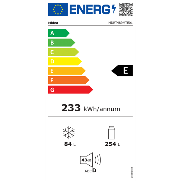 Midea MDRT489MTE01 fehér, felülfagyasztós, Hűtő:254L, Fagyasztó:84L, No frost hűtőszekrény (Újszerű)