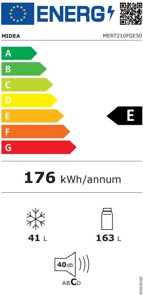 Midea MERT210FGE50 ezüst, felülfagyasztós, Hűtő:163L, Fagyasztó:41L, hűtőszekrény