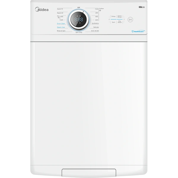 Midea MF100T60B/W-HR fehér,felültöltős, max.1200ford., 6kg, mosógép (Újszerű)