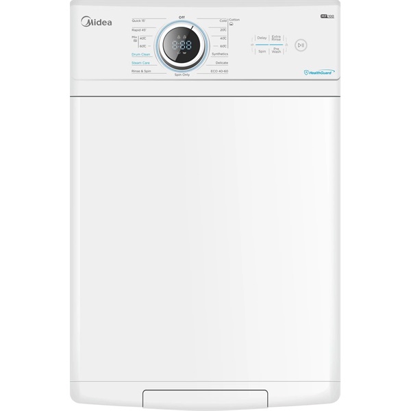 Midea MF100T60B/W-HU fehér, felültöltős, max.1000ford., 6 kg, mosógép (Újszerű)