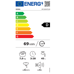 Midea MF100W70/W-HU fehér, elöltöltős, keskeny, max.1200ford., 7 kg, mosógép