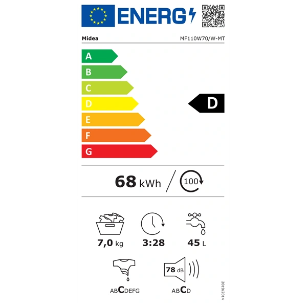 Midea MF110W70/W-HR fehér, elöltöltős, max.1200ford., 7kg, mosógép (Újszerű)
