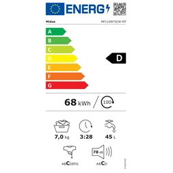 Midea MF110W70/W-HR fehér, elöltöltős, max.1200ford., 7kg, mosógép (Újszerű)