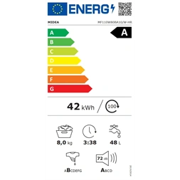 Midea MF110W80BA10/W-HR fehér,elöltöltős, max.1400ford., 8kg, mosógép