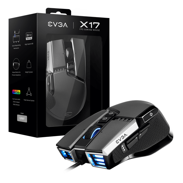 EVGA X17 Gaming egér - RGB - Szürke