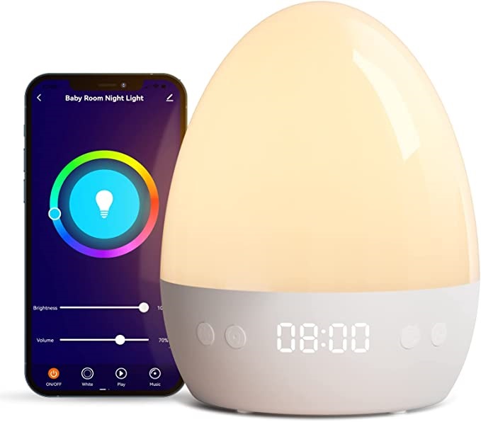 NITEBIRD LB2 Smart Wi-Fi-s gyerek éjjeli lámpa, szín és fényerő beállítás beépített zene, LED óra