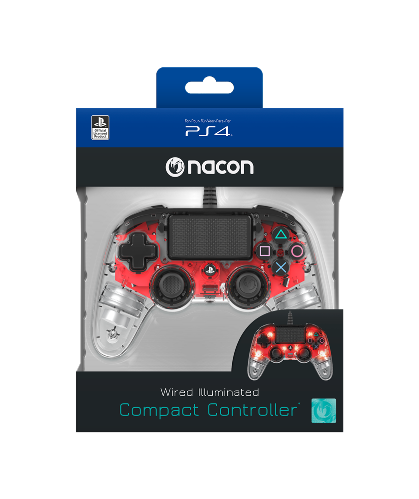 Nacon 2804955 Compact PS4 átlátszó-halványpiros vezetékes kontroller