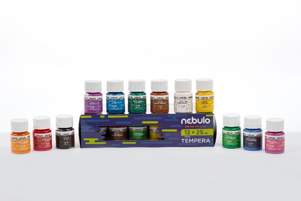 Nebulo 25ml-es 12 színű tégelyes tempera készlet