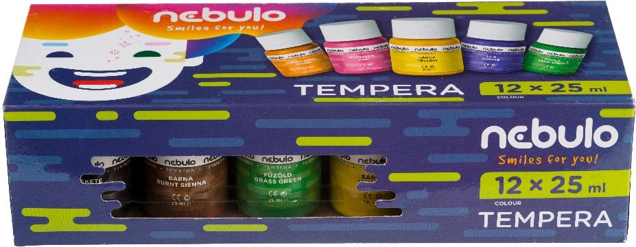 Nebulo 25ml-es 12 színű tégelyes tempera készlet