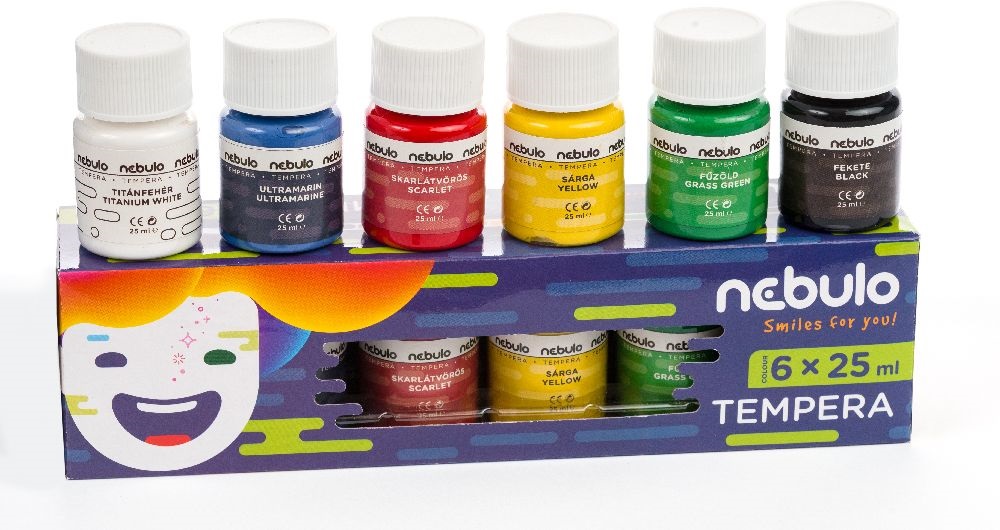 Nebulo 25ml-es 6 színű tégelyes tempera készlet