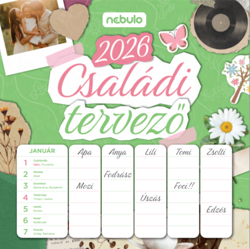 Nebulo Családi tervező 2026 2 heti mágneses naptár