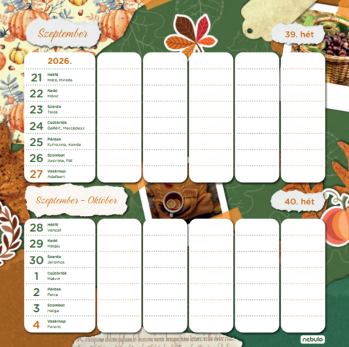 Nebulo Családi tervező 2026 2 heti mágneses naptár