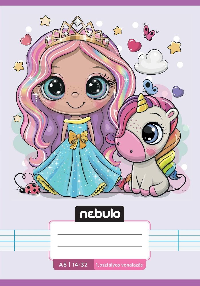 Nebulo Cuki minták A5 1. osztályos 14-32 tűzött vonalas füzet