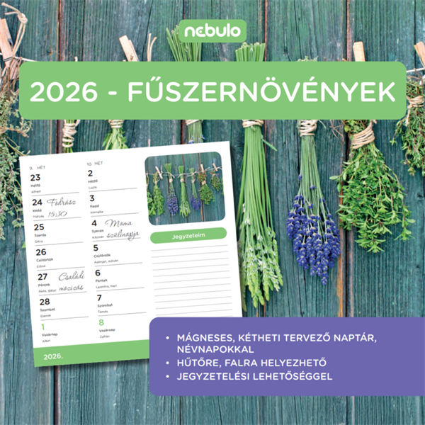 Nebulo Fűszernövény 2026 2 heti mágneses naptár