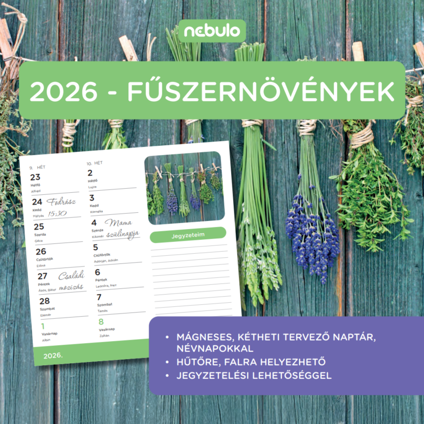 Nebulo Fűszernövény 2026 2 heti mágneses naptár