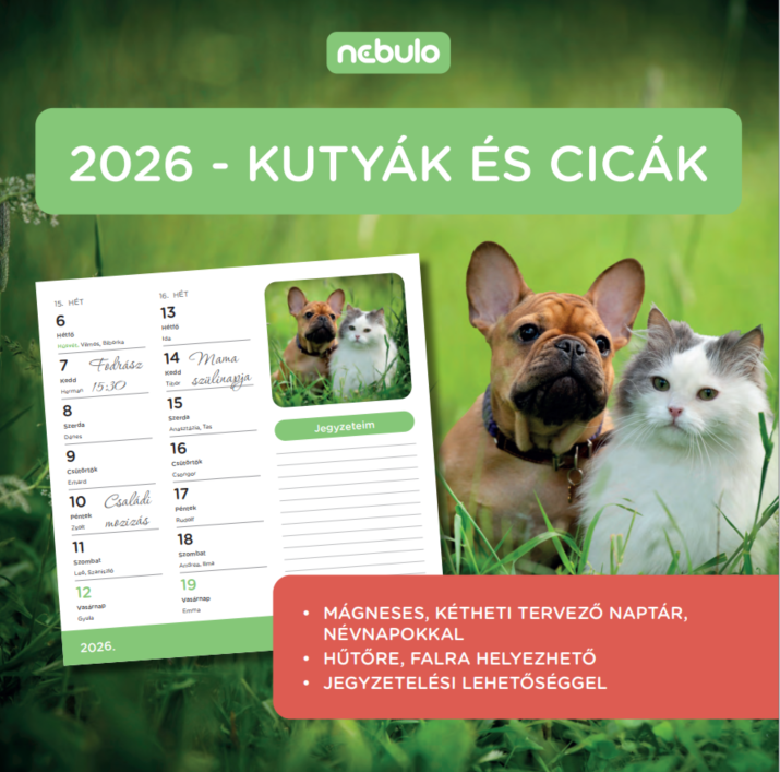 Nebulo Kutya-Cicák 2026 2 heti mágneses naptár