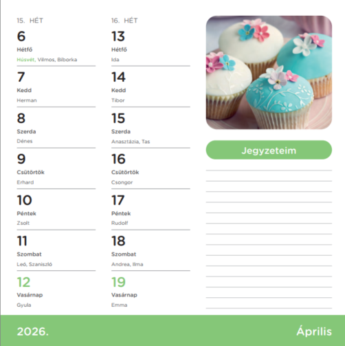 Nebulo Sütemények 2026 2 heti mágneses naptár