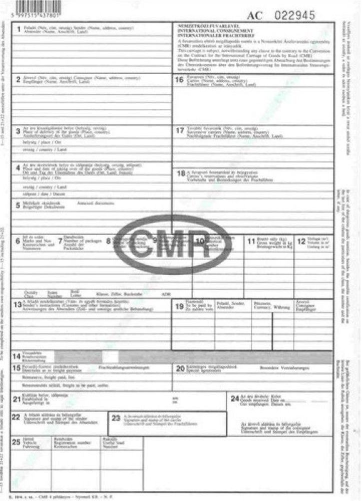 B.CMR A4 6lapos álló "Nemzetközi CMR fuvarlevél" nyomtatvány