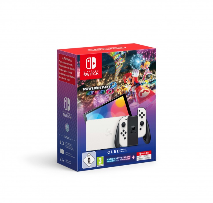 Nintendo Switch fehér OLED játékkonzol + Mario Kart 8 Deluxe + 12hónapos Nintendo Switch Online előfizetés
