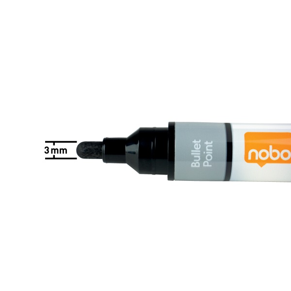 Nobo kerek hegyű, fekete 10db/cs folyékonytintás fehértábla marker