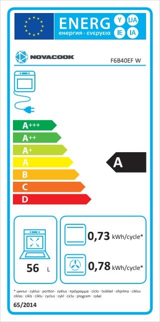 Novacook F6B40EF W fehér, szabadonálló, gáz, kombinált, főzőzóna: 4, sütő:66L, grill, tűzhely
