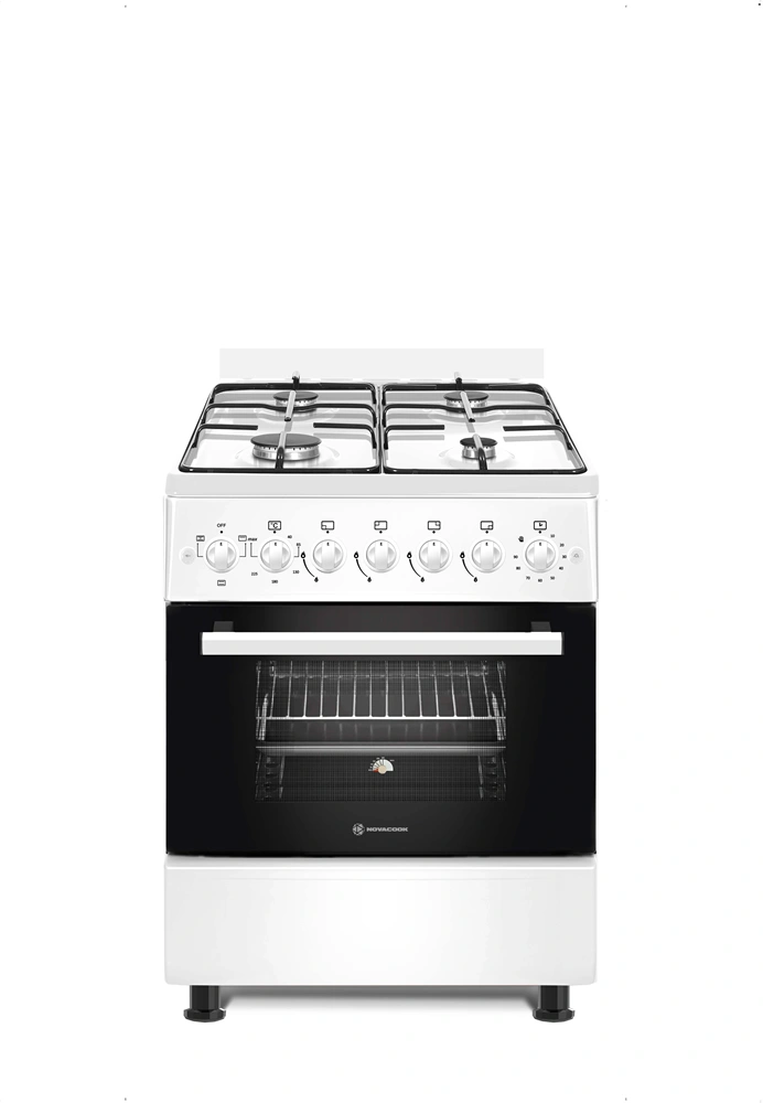 Novacook F6B40EF W fehér, szabadonálló, gáz, kombinált, főzőzóna: 4, sütő:66L, grill, tűzhely (Újszerű)