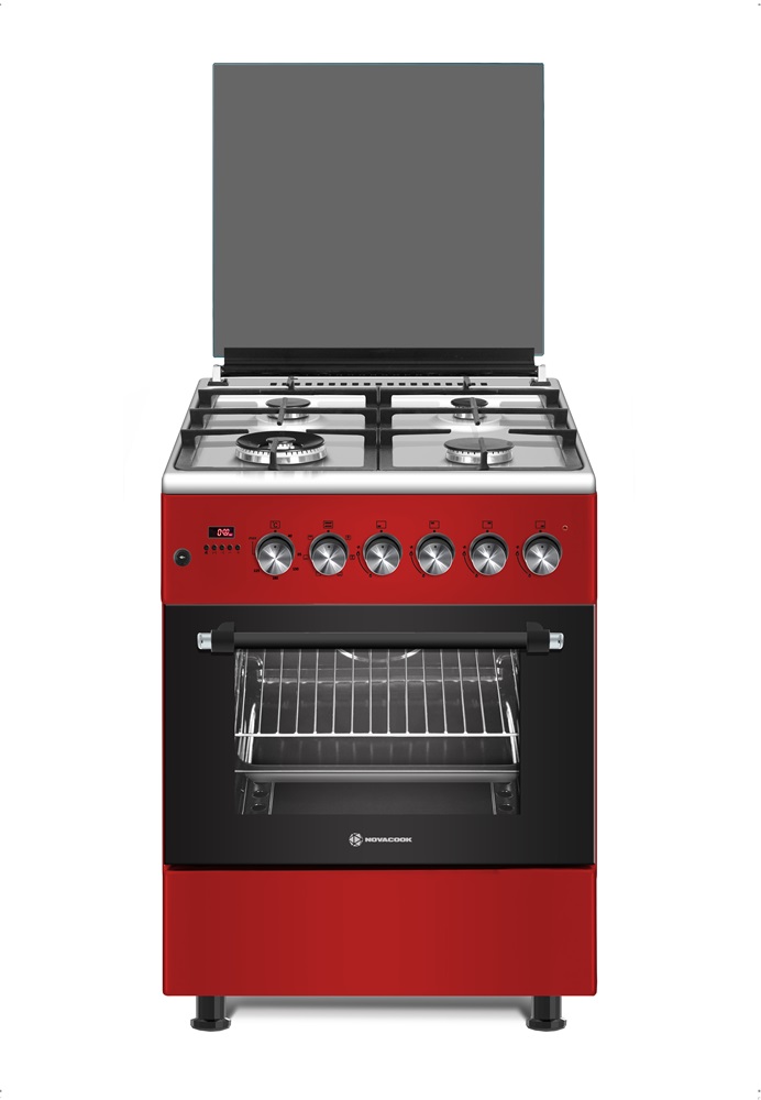Novacook F6TS40EG-R Exclusive Line 60 meggypiros, szabadonálló, gáz, kombinált, főzőzóna: 4, sütő:66L, grill, tűzhely