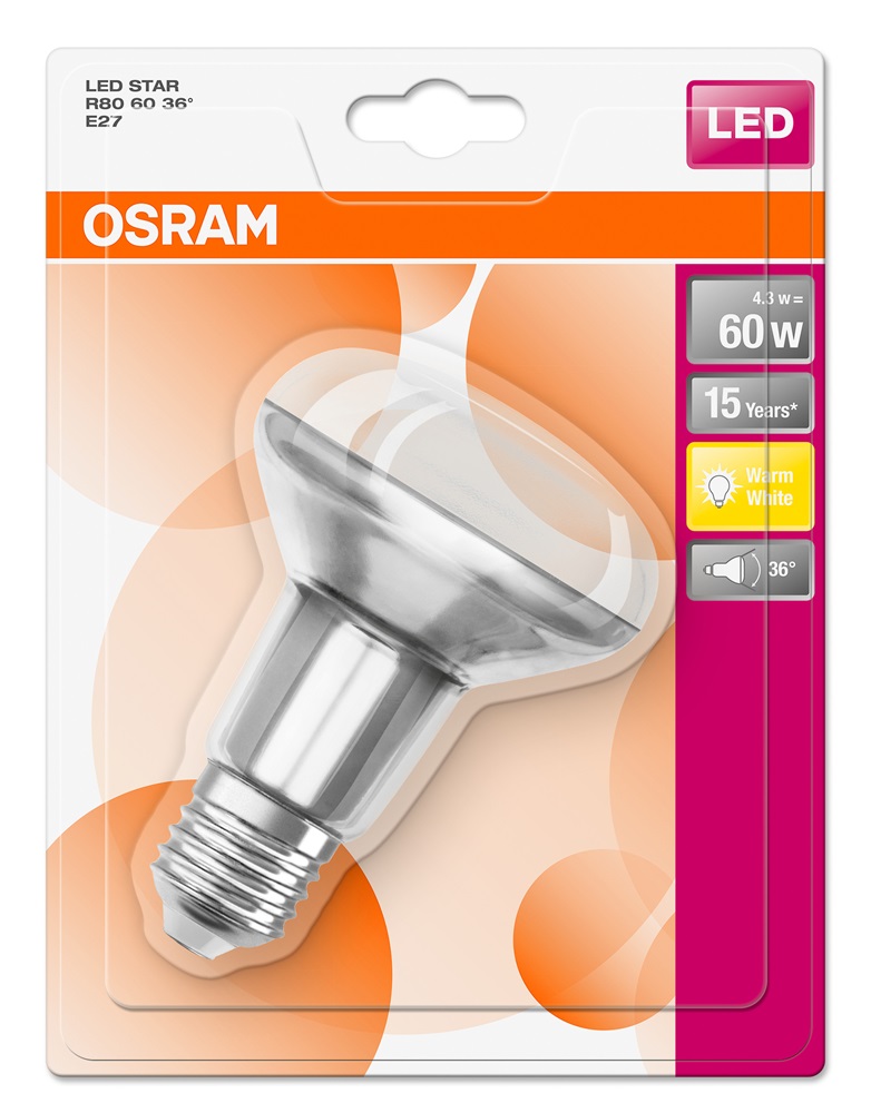 Osram Star R80 matt üveg búra/4,3W/345lm/2700K/E27 LED spot izzó