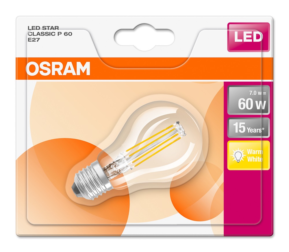 Osram Star átlátszó üveg búra/7W/806lm/2700K/E27 LED kisgömb izzó