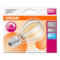 Osram Superstar átlátszó üveg búra/8,5W/1055lm/4000K/E27  szabályozható LED körte izzó