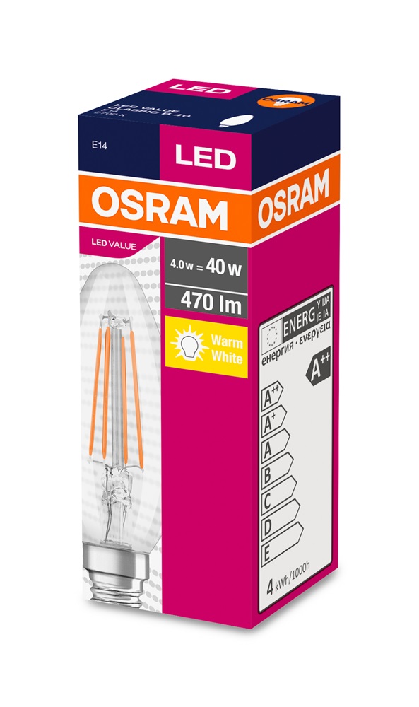 Osram Value átlátszó üveg búra/4W/470lm/2700K/E14 LED gyertya izzó