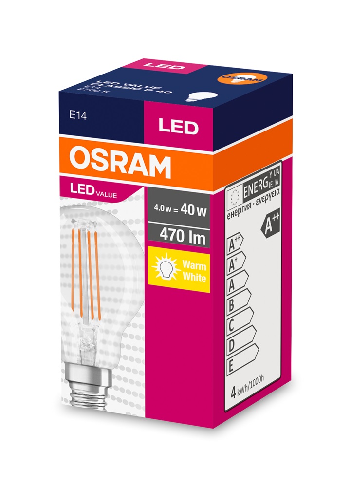 Osram Value átlátszó üveg búra/4W/470lm/2700K/E14 LED kisgömb izzó
