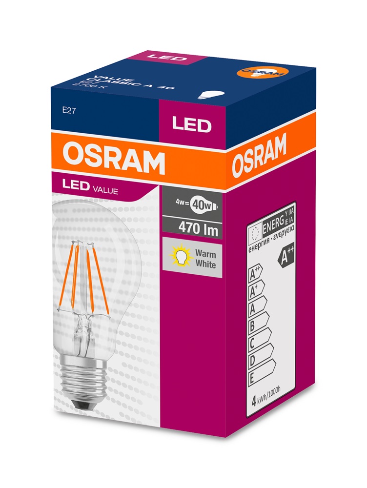 Osram Value átlátszó üveg búra/4W/470lm/2700K/E27 LED körte izzó