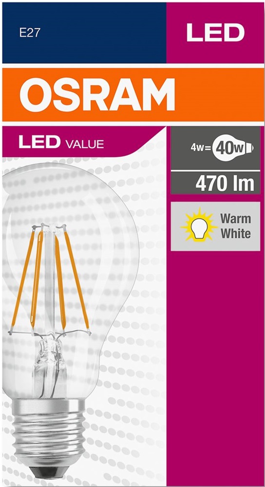 Osram Value átlátszó üveg búra/4W/470lm/2700K/E27 LED körte izzó