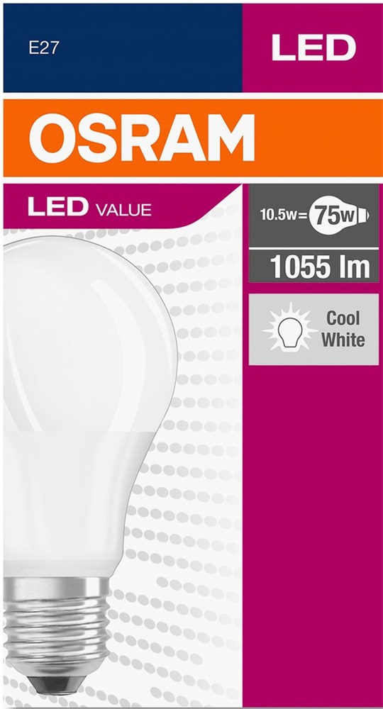 Osram Value opál búra/10W/1055lm/6500K/E27 LED körte izzó